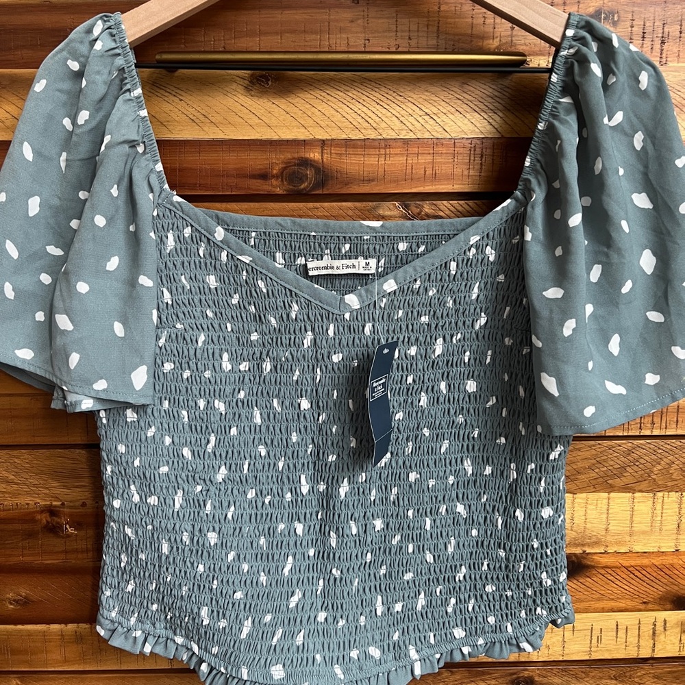Abercrombie & Fitch Dusty Blue Speckled Smocked Top
